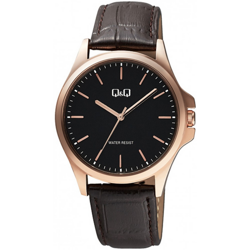 Q&Q GENTS BROWN LEATHER STRAP & ROSE GOLD WATCH