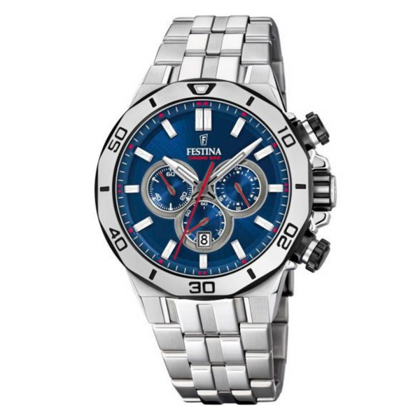 GENTS - FESTINA - SILVER - WATCH - NAVY - CHRONOGRAPHIC DIAL