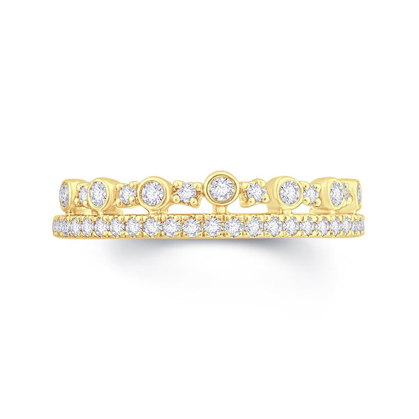 2 Row 18ct Yellow Gold Stackable Diamond ring 65% Spread and .40ct total Diamond Weight