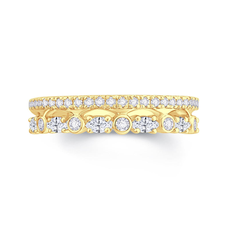 2 Row 18ct Yellow Gold Band with Round Brilliant and Marquise Diamonds.  Total Diamond Weight .70ct. 65% Spread
