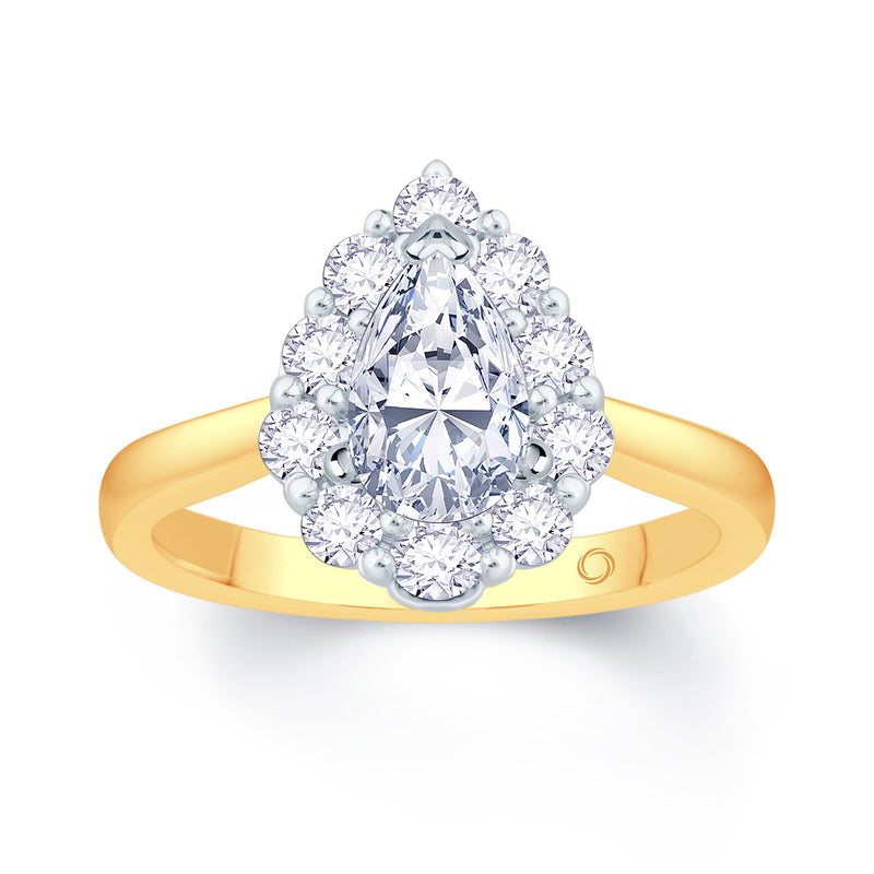 18CT - YELLOW - GOLD - PEAR - CUT - DIAMOND - HALO - ENGAGEMENT - RING - TOTAL - DIAMOND - WEIGHT - 1.15CT - CENTRE DIAMOND 0.70CT