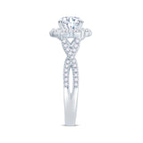 PLATINUM - ROUND - BRILLIANT - CUT - DIAMOND - HALO - AND - TWIST - DIAMOND - SET - SHOULDERS - WITH - A - TOTAL - DIAMOND - WEIGHT - OF 1.05CT 