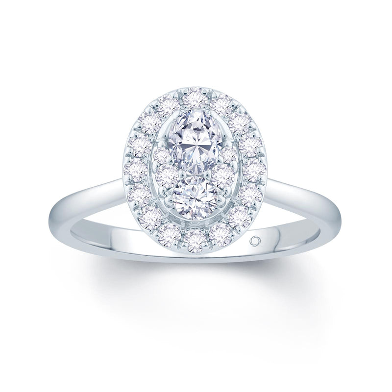 Platinum - Oval - Cluster - Diamond - Halo - Engagement - Ring