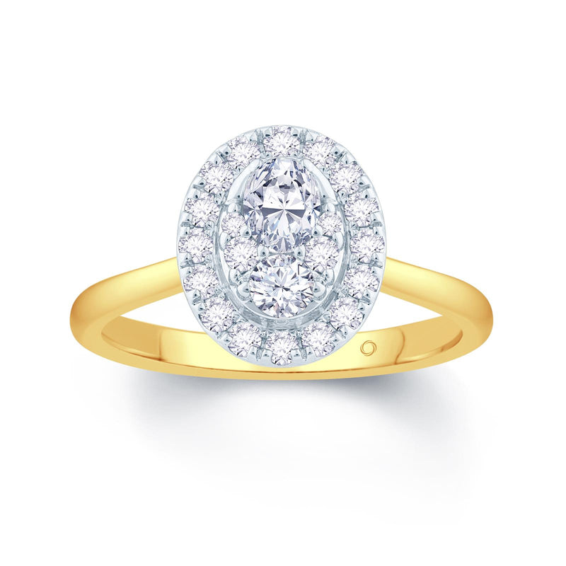 18ct - yellow - gold - oval - cluster - diamond - halo - engagement - ring