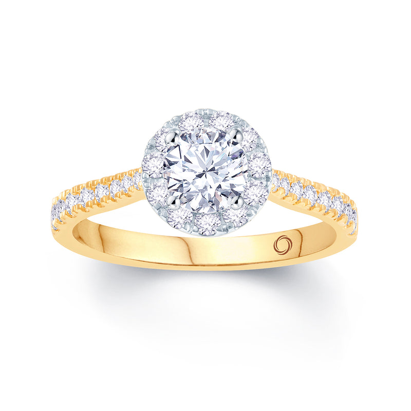 18CT - YELLOW - GOLD - ROUND - BRILLIANT - CUT - DIAMOND - HALO - AND - DIAMOND - SET - SHOULDERS - WITH - TOTAL - 1.05CT - DIAMOND - WEIGHT 