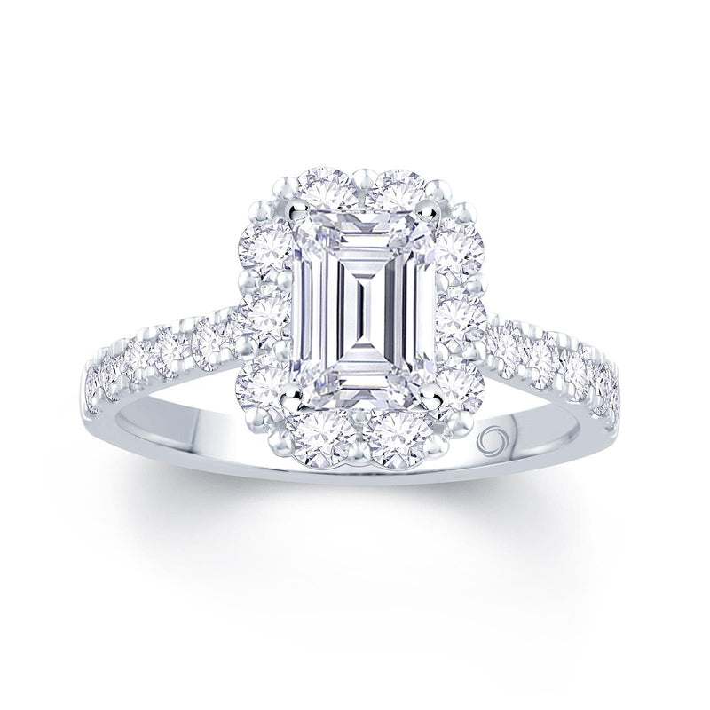 Platinum Emerald Cut Halo Engagement Ring