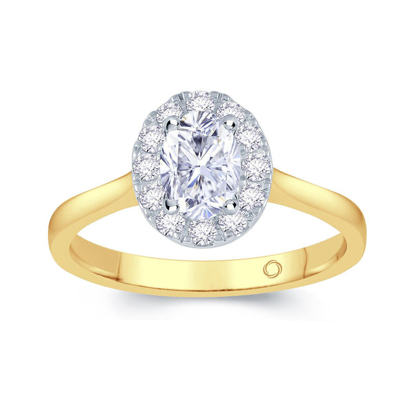 18ct - yellow - gold- plain - band - oval - cut - centre - with - diamond - halo 