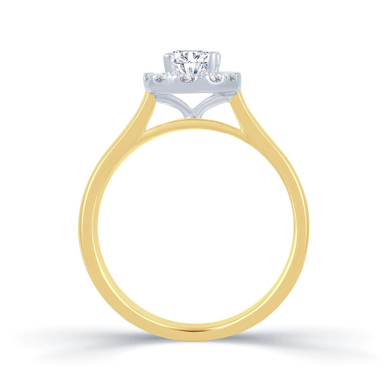 18ct - yellow - gold- plain - band - oval - cut - centre - with - diamond - halo - side - view