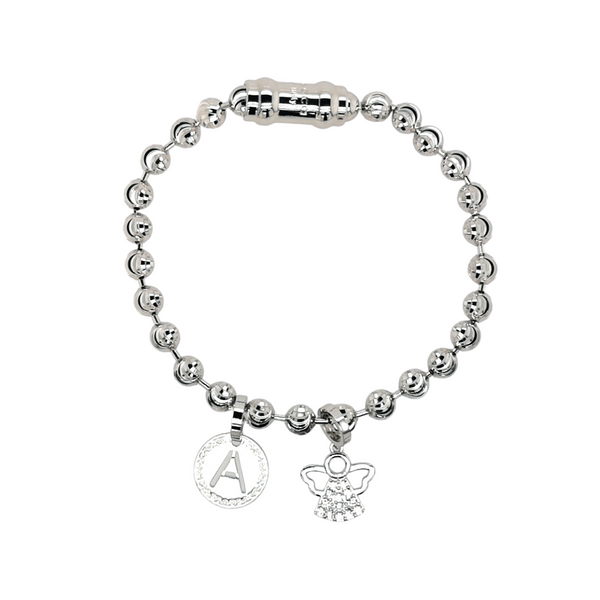 Rebecca Silver Diamond Cut Bracelet Initial and Guardian Angel Set