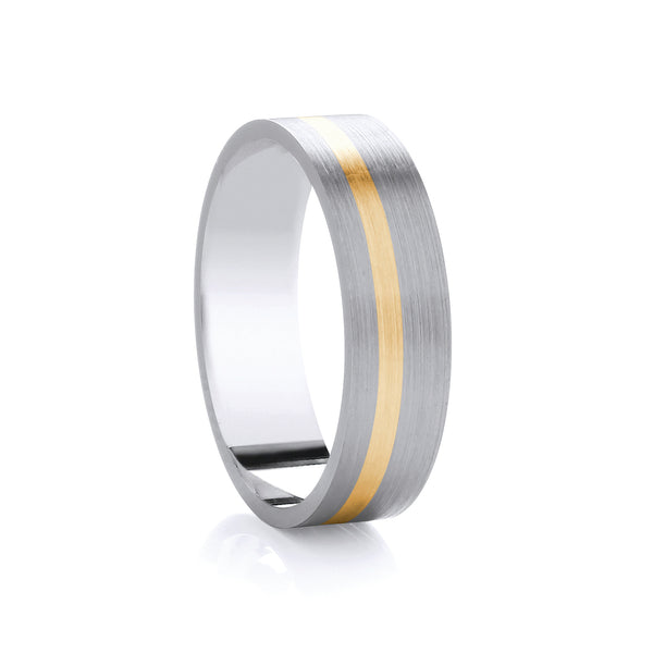 6mm Gents Flat Court Two Tone 9ct White Gold and Yellow Gold Matt Brushed Finish wedding Band