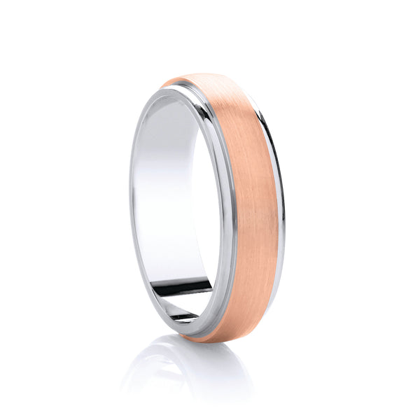 Gents 9ct Two Tone Rose Gold and White Gold 6mm Wedding Band
