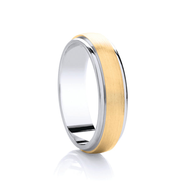 Gents 6mm Two Tone9ct  Yellow Gold And White Gold Wedding Band