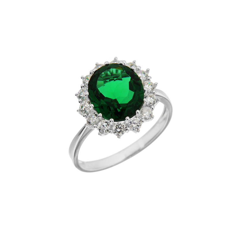 Silver Green & CZ Ring