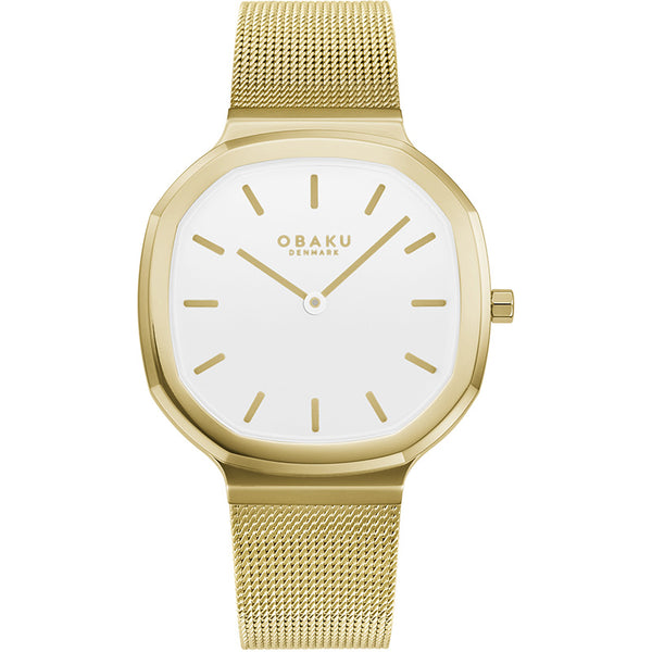 Ladies Gold Mesh Strap White Dial Octagonal Shape Obaku Watch