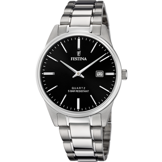 Gents - silver and black face festina watch