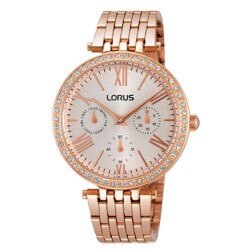 LORUS JUST SPARKLE ROSE GOLD MULTI DIAL STONE SET WATCH