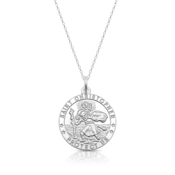 Sterling-Silver-Round-St-Christopher-Medal-&-Chain