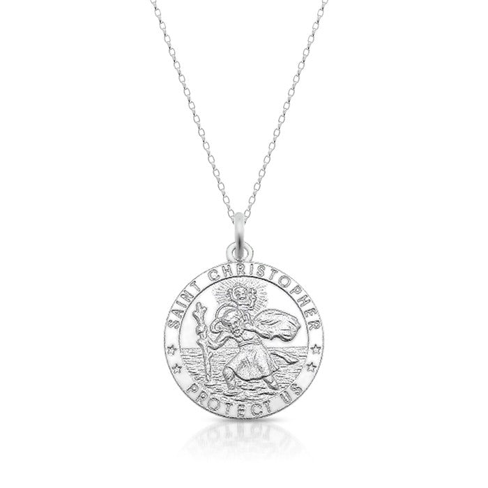 Sterling-Silver-Round-St-Christopher-Medal-&-Chain