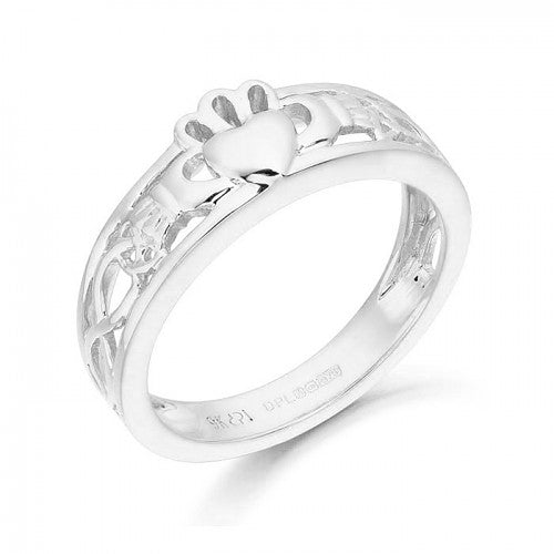 White Gold Claddagh Ring With Celtic Knot